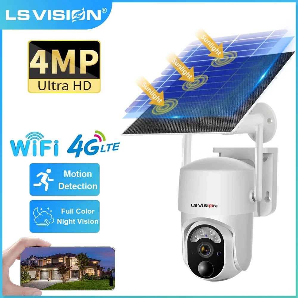 LS VISION 4 MP 4G Sim Solarkamera Wifi Outdoor Solar Überwachungskamera 360 °   Überwachung PIR Human Detect Eingebaute Batterie Ubox