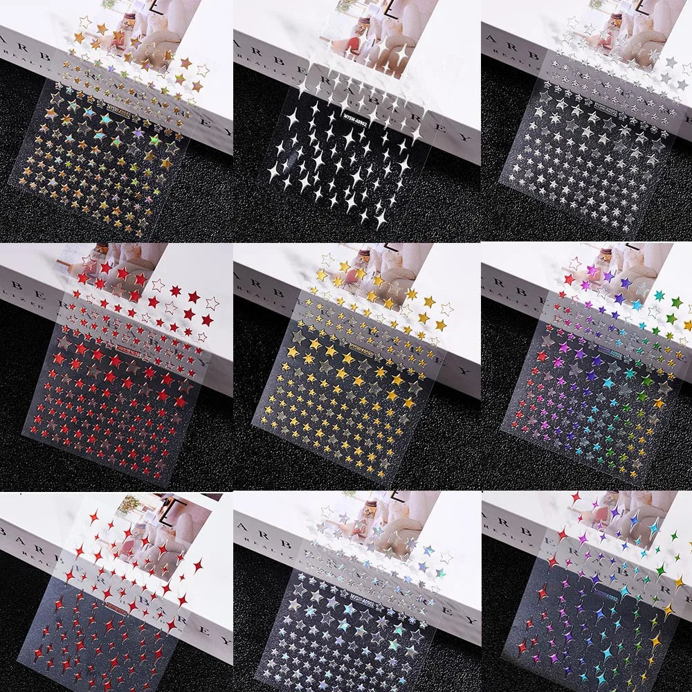 1Pcs 3D Gold/Silber/Weiß/Schwarz/Stern Nail art Aufkleber 3D Holographische Laser Stern Transfer nagel Decals DIY 3D Sterne Nagel Aufkleber