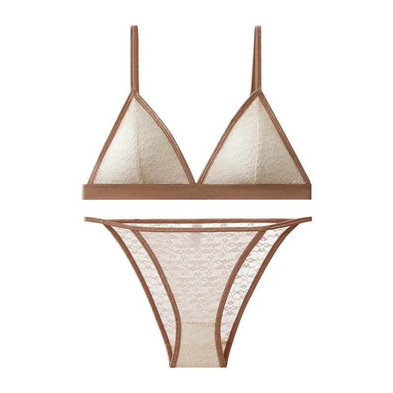 Frauen Spitze BH und Höschen Set drahtlose Bra lette niedrige Taille transparente Höschen weibliche ultra dünne sexy nahtlose Unterwäsche Set