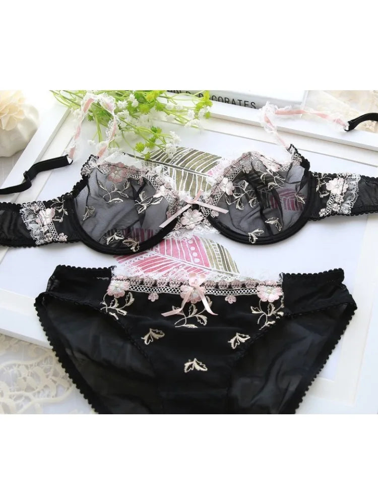Luxus Europäische und Amerikanische Unterwäsche Frauen Dünne Große Größe Sexy Bh Große Brust Kleine Spitze Transparent Bh Set Perspektive Winter