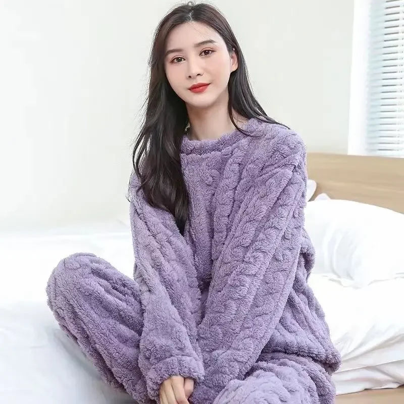 Frauen Korallen Fleece Nachtwäsche Herbst Winter Verdickt Warme Lose Lange Robe Pyjamas Homewear Casual Oberbekleidung Nachthemd