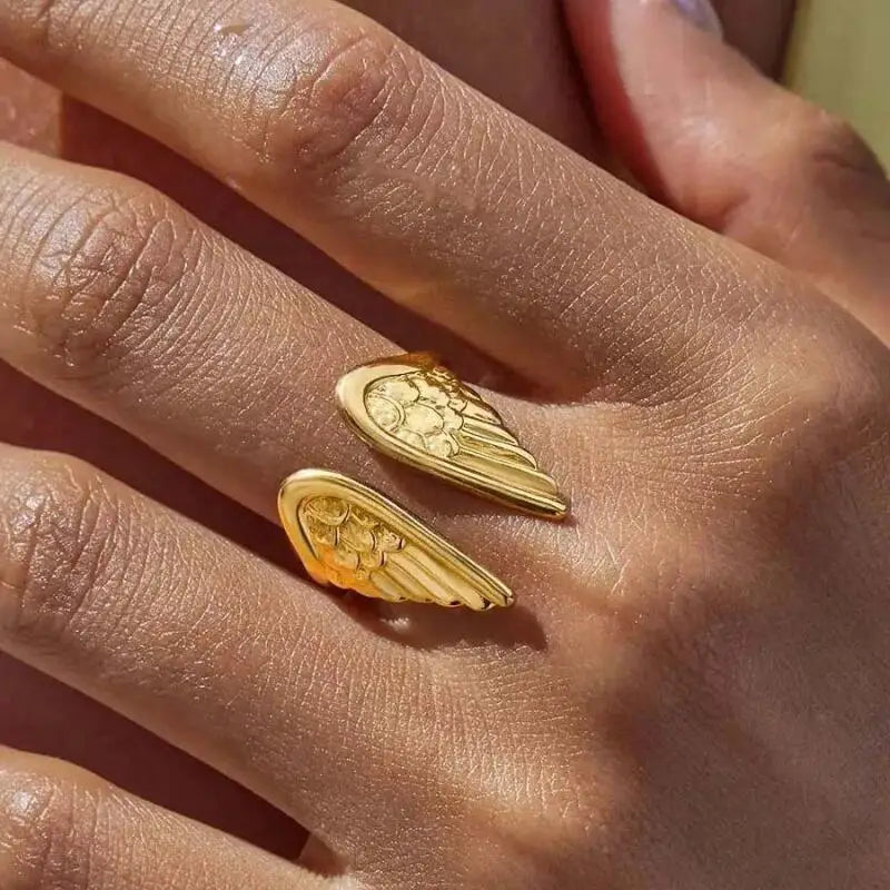Minimalistische Textur Edelstahl Flügel Ringe für Frauen Gold Farbe Öffnung Paar Ring ästhetische Hochzeit Weihnachten Schmuck