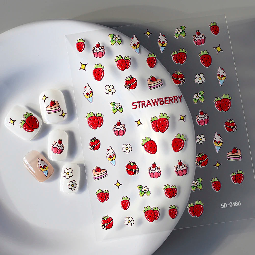 1Pc Kawaii Rote Kirsche Bogen Nail art Aufkleber Nette Sommer Obst Erdbeere Kirsche Klebe Aufkleber 8*10cm slider Nail art Dekoration