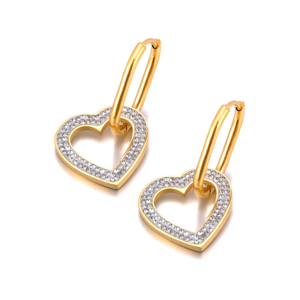 JeeMango Luxuriöse romantische Liebes-Herz-Creolen für Damen, Edelstahl, Zinkon-Kristall, Hochzeit, Brautohrringe, Schmuck E26036