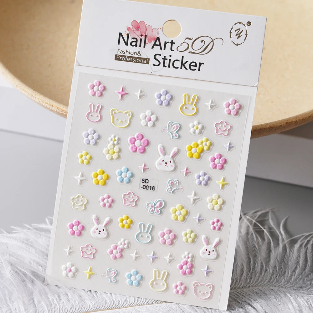 1pc 5D Relief Graffiti Nail art Aufkleber Kaninchen Hund Bär Bogen Nagel Aufkleber Cartoon Thema Selbst-Klebe Aufkleber für DIY Maniküre *