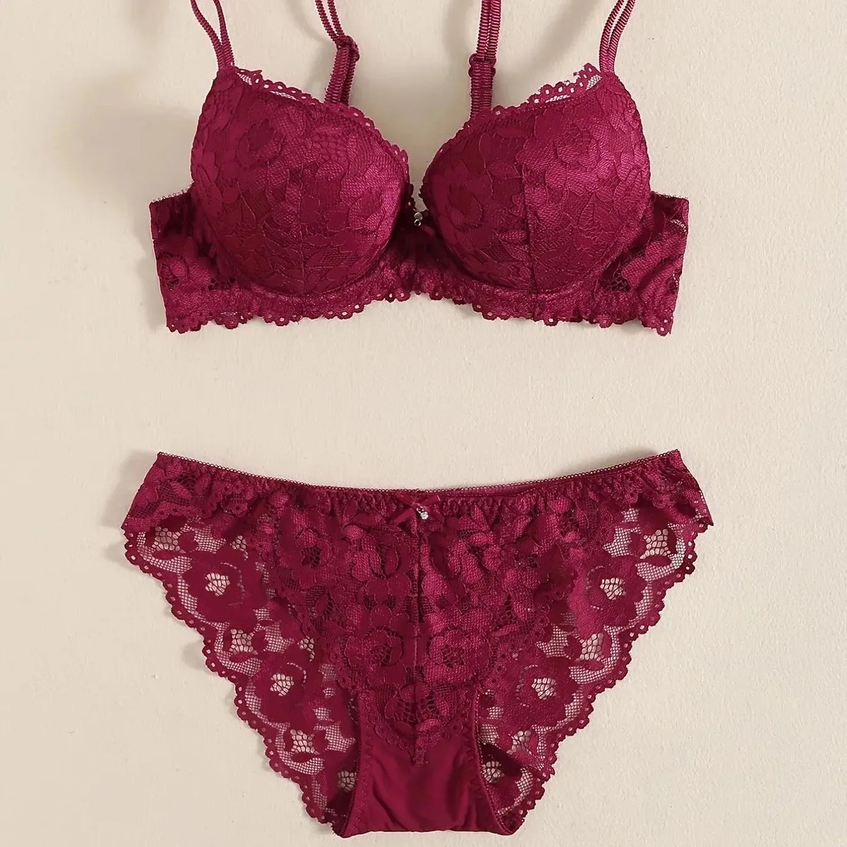 1 Set elegantes Dessous-Set aus Spitzenstickerei und atmungsaktivem Stoff: Push-up-BH, durchsichtiges Höschen mit tiefer Taille – ultimativer Valentinstag