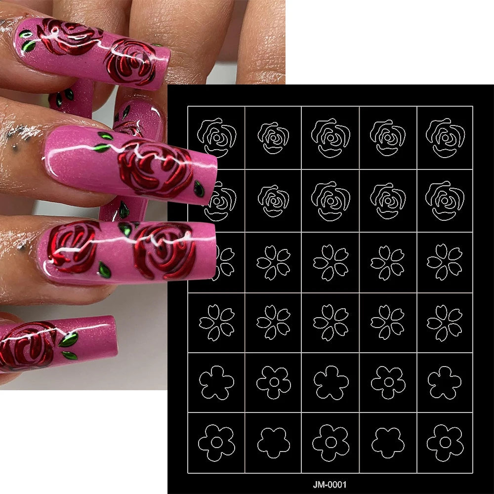 24 Muster Airbrush-Schablonen, Nagelkunst-Aufkleber, hohler Schmetterling/Blume/Schleife/Französische Liniendruckschablonen, Nagelaufkleber, DIY-Werkzeuge
