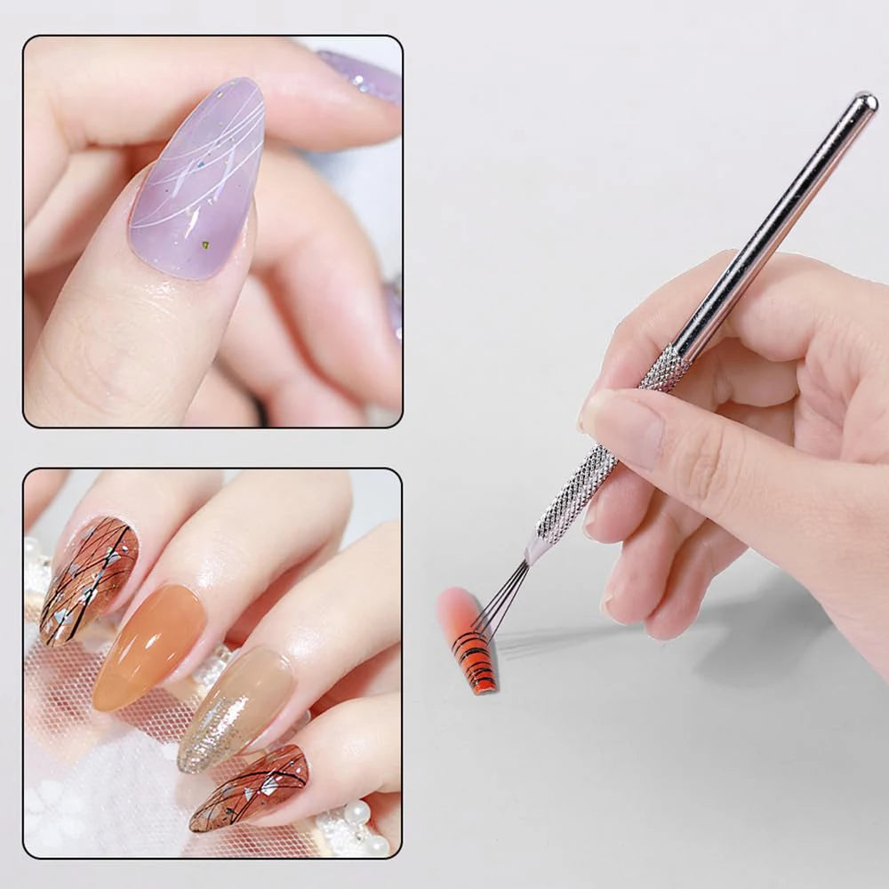 7-poliger Nagel Liner Nail Art Tools Edelstahl Streifenlinien Nail Art Stifte Biegsame Stifte Ultradünne Linie Nagelbürste Gelmalerei