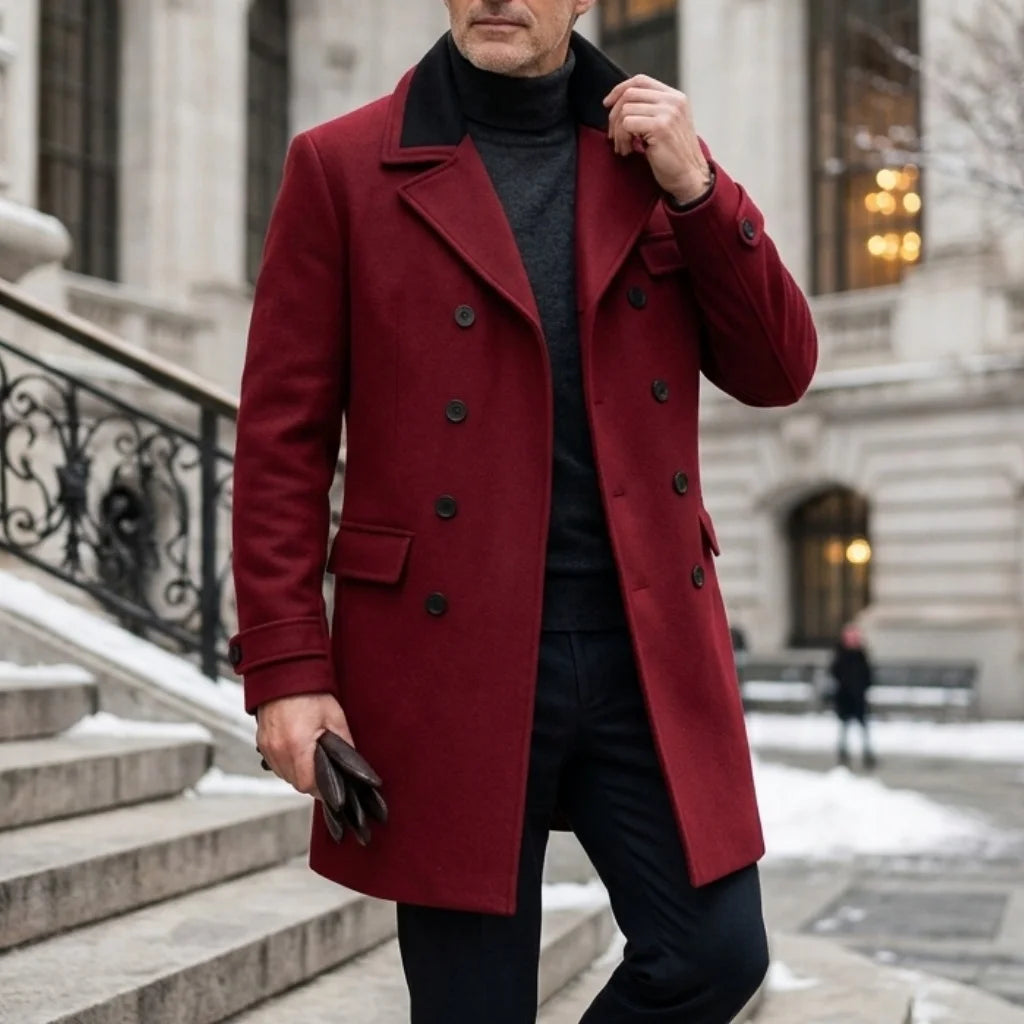 2026 Neue Herren Herbst-Winter-Mantel Farbkontrast Lässiger Wollanzug-Jacke Zweireihiger Trenchcoat für Herren Winter
