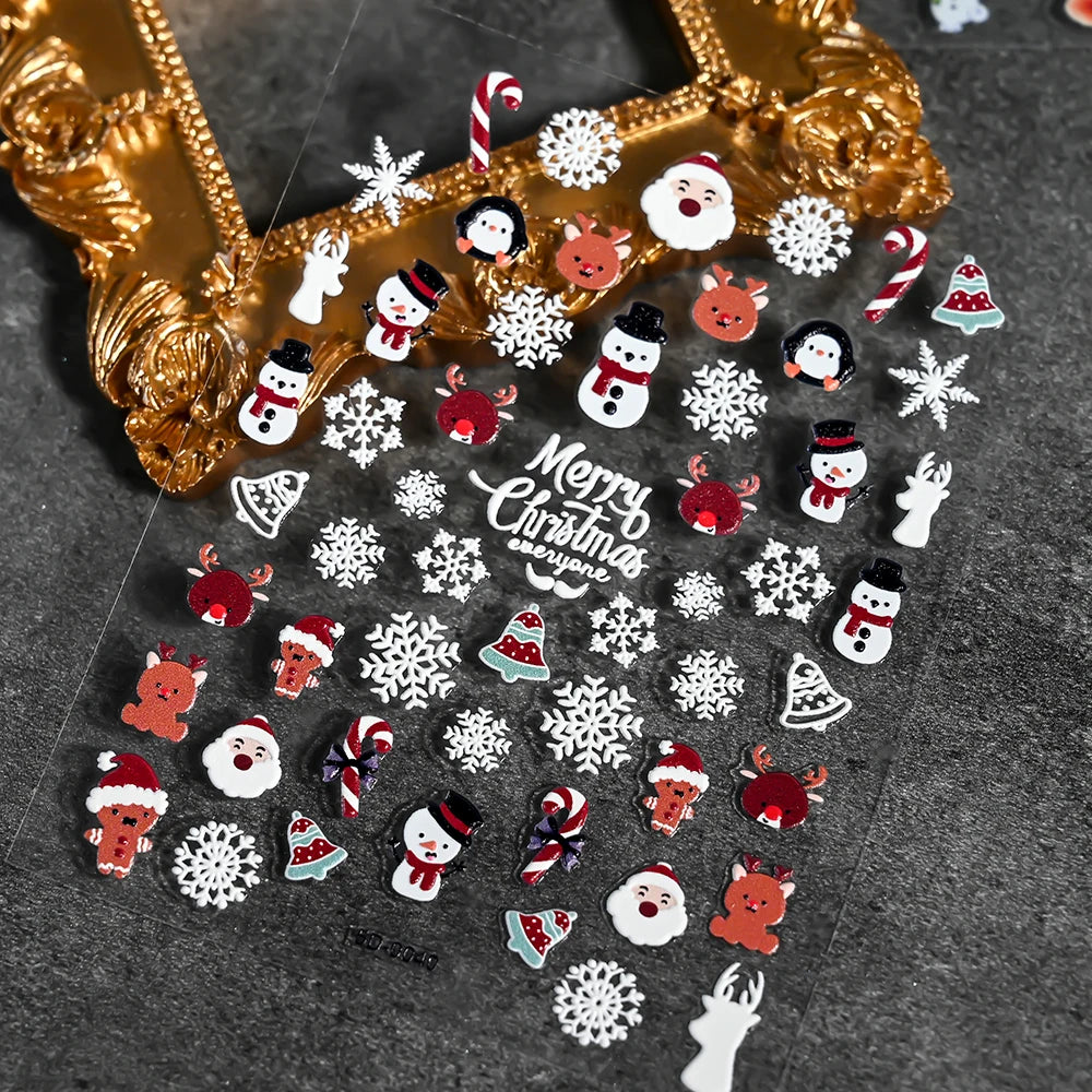 1 stücke 3D Weihnachten Santa Claus Schneeflocke Nagel Aufkleber Winter Weihnachten Nette Cartoon Schneemann Bär Elch Nagel Aufkleber Weihnachten Nagel decora