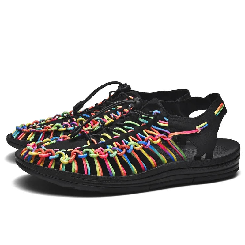 Sommer Herren Sandalen Mode handgemachte Webdesign Strand Sandalen atmungsaktive lässige flache Sandalen Outdoor Paare Sandalen Größe 48
