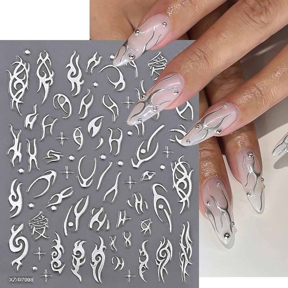 1 Stück Blauer Edelstein Stern Sonne Mond Nagelaufkleber 3D Böhmisches Sternenlicht Herz Schlange Selbstklebende Abziehbilder Französische Linien Streifen Maniküre Sliders