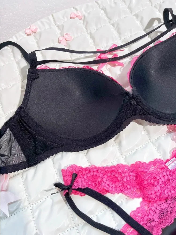 MOYISU New Release Kontrast-BH-Set |   Zurückhaltendes und sexy Bralette aus französischer Spitze |   Akzentuiert kleine Brustkurven |   Atmungsaktive Dessous
