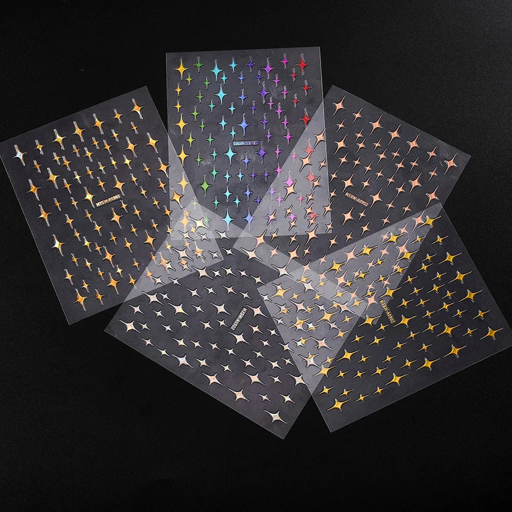 1-PC Holo Laser Star Nail Art Aufkleber (Schwarz/Weiß/Splitter/Gold) Glänzender Stern 3D Nagelaufkleber DIY 3D Transfer Star Nail Slider *&