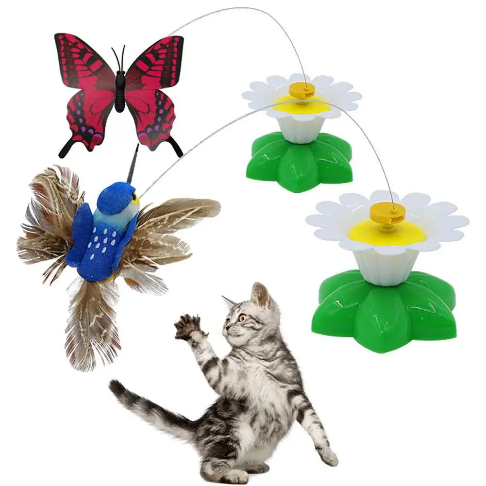 Interaktives Katzen-Teaser-Zauberstab-Spielzeug – automatisch rotierender elektrischer fliegender Schmetterling, Kolibri, Übungsspielzeug für Kätzchen im Innenbereich