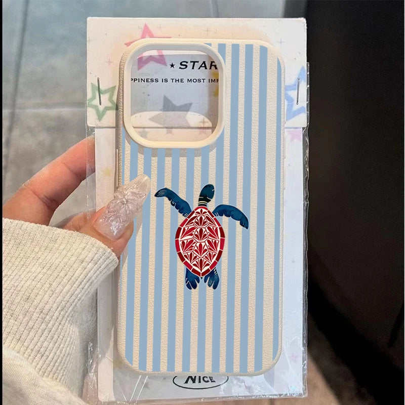 Einfache Blau Gestreifte Schildkröten-Handyhülle für Samsung Galaxy A56 A16 A36 A26 A55 A37 A57 S26 S25 Ultra S24 FE S23 Plus S22 Cover