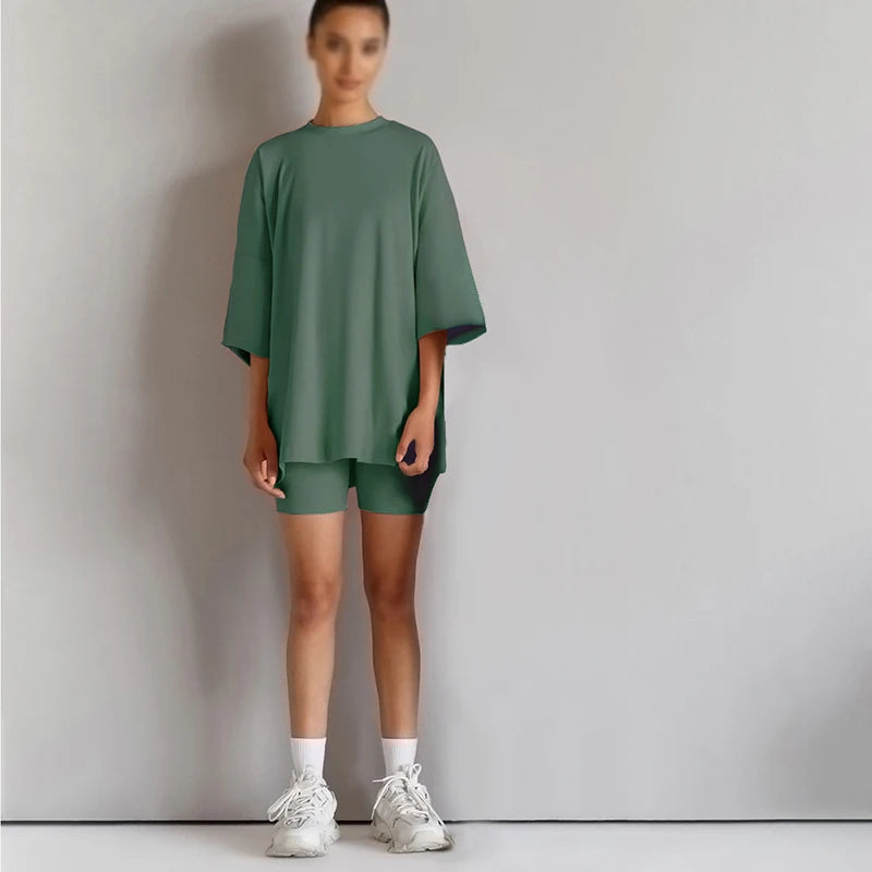 Neuheit Kleine Kinder Baby Mädchen Kleidung 2 Stück Trainingsanzug Set Übergroßen Kurzarm Baumwolle T-shirt + Leggins Shorts Sport Anzug