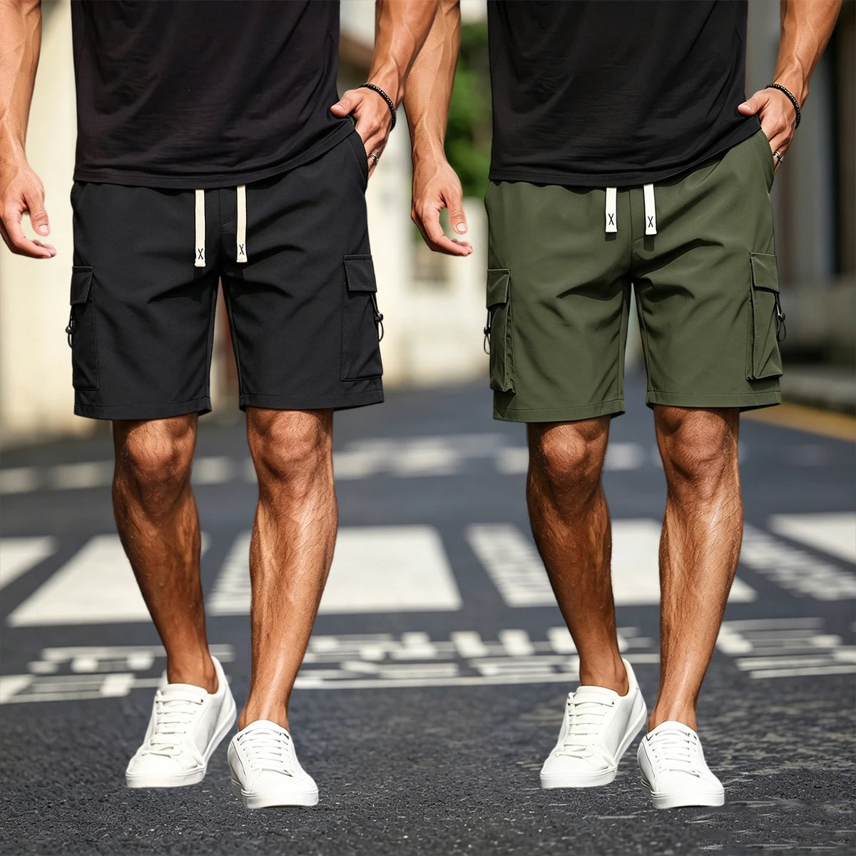 Herren-Cargo-Shorts mit mehreren Taschen, elastischer Kordelzug an der Taille, lockere Passform, schnell trocknend, für den Sommer, Outdoor, Wandern, Strand, Freizeitshorts