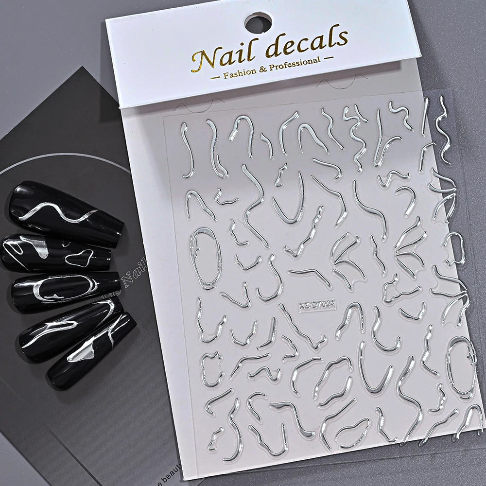 1 Stück 3D Bronzing Gold French Strips LinesNail Art Aufkleber Unregelmäßige Metall French Line Nagelaufkleber Selbstklebendes Nagelzubehör 4