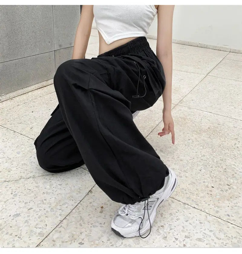 2025, lässige Jogger-Tech-Hose für Damen, solide Hose mit niedriger Taille, Kordelzug, weites Bein, Baggy-Hose, Y2k-Streetwear, Übergröße, Jogginghose