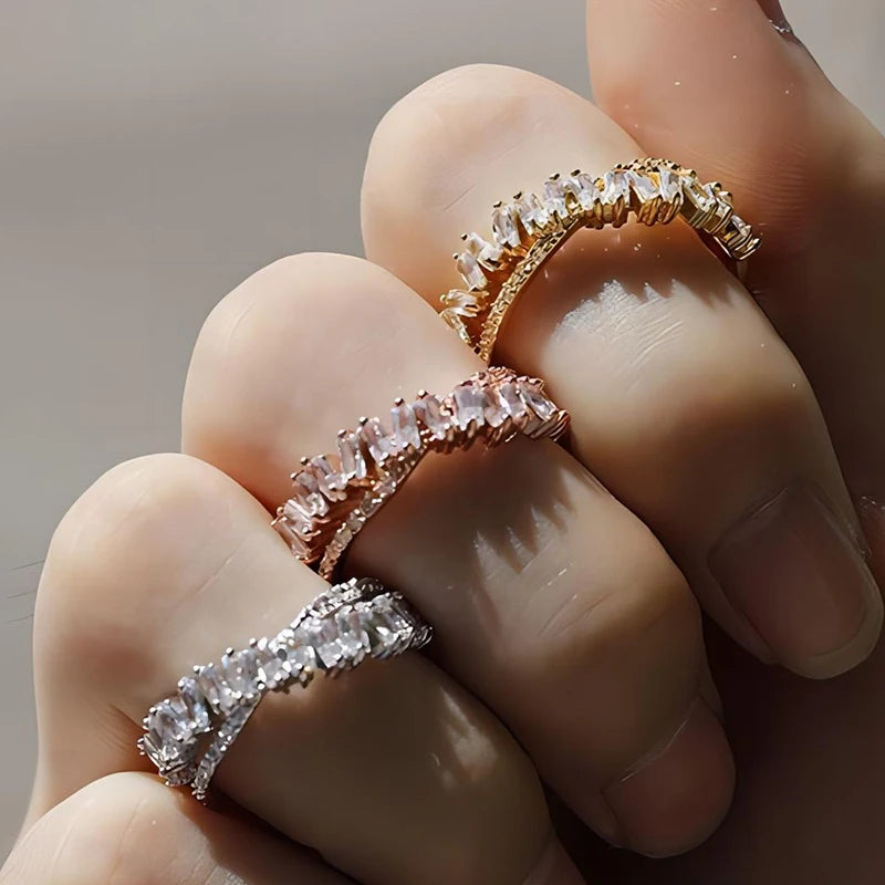 Luxus Zirkon Shiny Chic Resizable Doppel Student Öffnung Ringe für Frau Silber Farbe Gothic Finger Schmuck Hochzeit Party