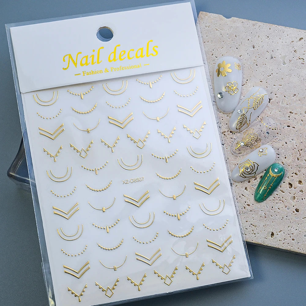 1 Blatt 3D Blattgold Blume Nail Art Aufkleber Blumenstrauß Blütenblatt Retro Nagelaufkleber Selbstklebende Blüte Charmante Maniküre Schieber