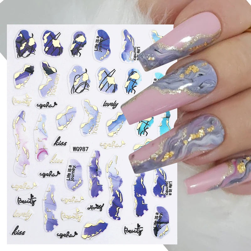 1PCS Schwarz Weiß Schmetterling Laser Nagel Aufkleber Y2K Nail art Dekoration Abstrakte Linien Bronzing Blumen Aufkleber Für Nägel