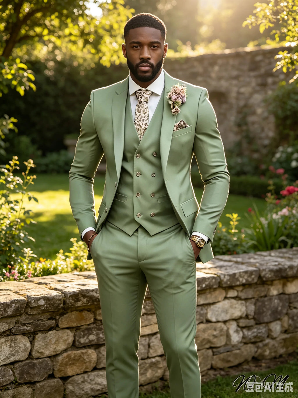 Hochwertige Grüne Business-Anzüge für Herren Slim Fit Elegante Hochzeitskleidung 3-Teilig Zweiknopf-Jacke Weste Hose Party-Sets