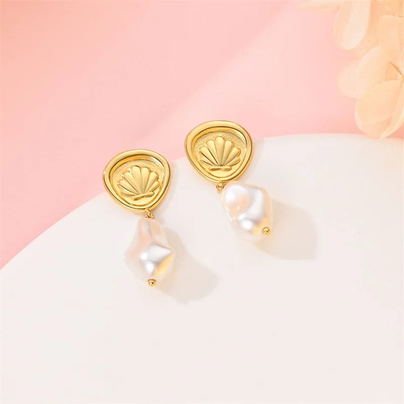Luxus Goldene Muschel Seestern Perle Ohr Studs 925 Silber Schmetterling Herzförmige Anhänger Perle Ohrringe Für Frauen Partei Schmuck