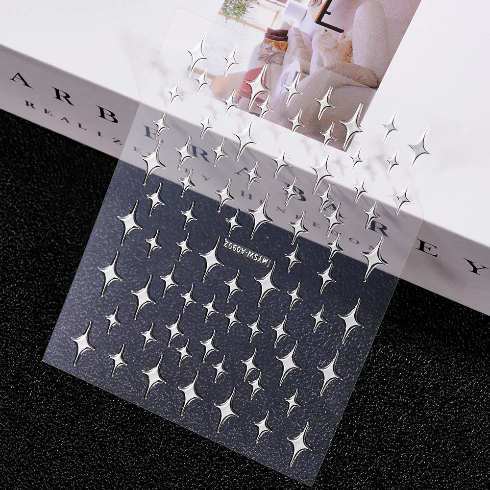 1Pcs 3D Gold/Silber/Weiß/Schwarz/Stern Nail art Aufkleber 3D Holographische Laser Stern Transfer nagel Decals DIY 3D Sterne Nagel Aufkleber