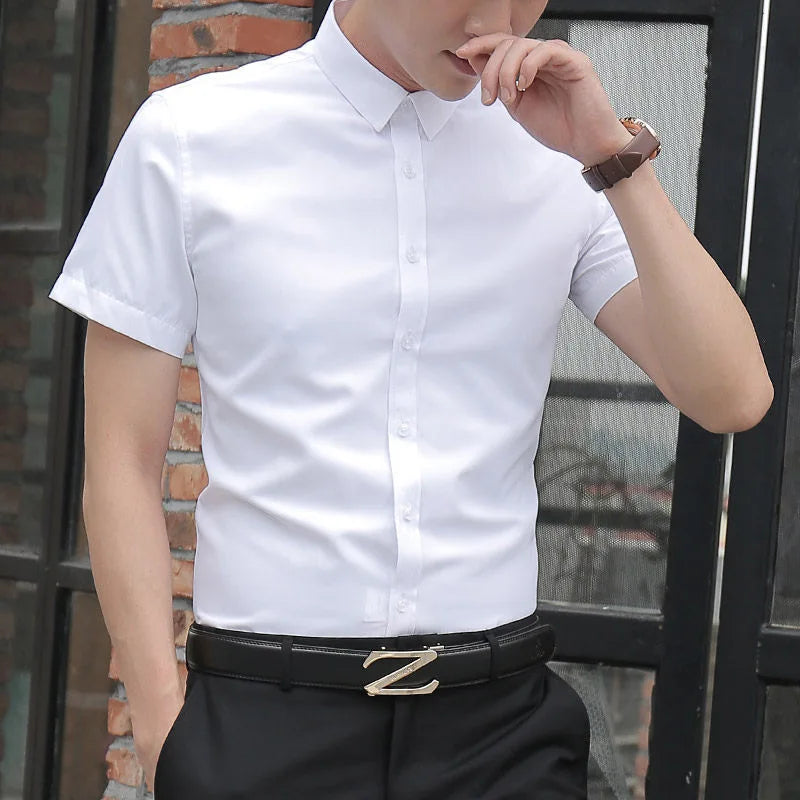 Einfarbiges Business-Casual-Formelles Hemd für Herren. Modisches, klassisches, schlankes, einfarbiges Langarmhemd, kein Bügeln, soziale Qualität