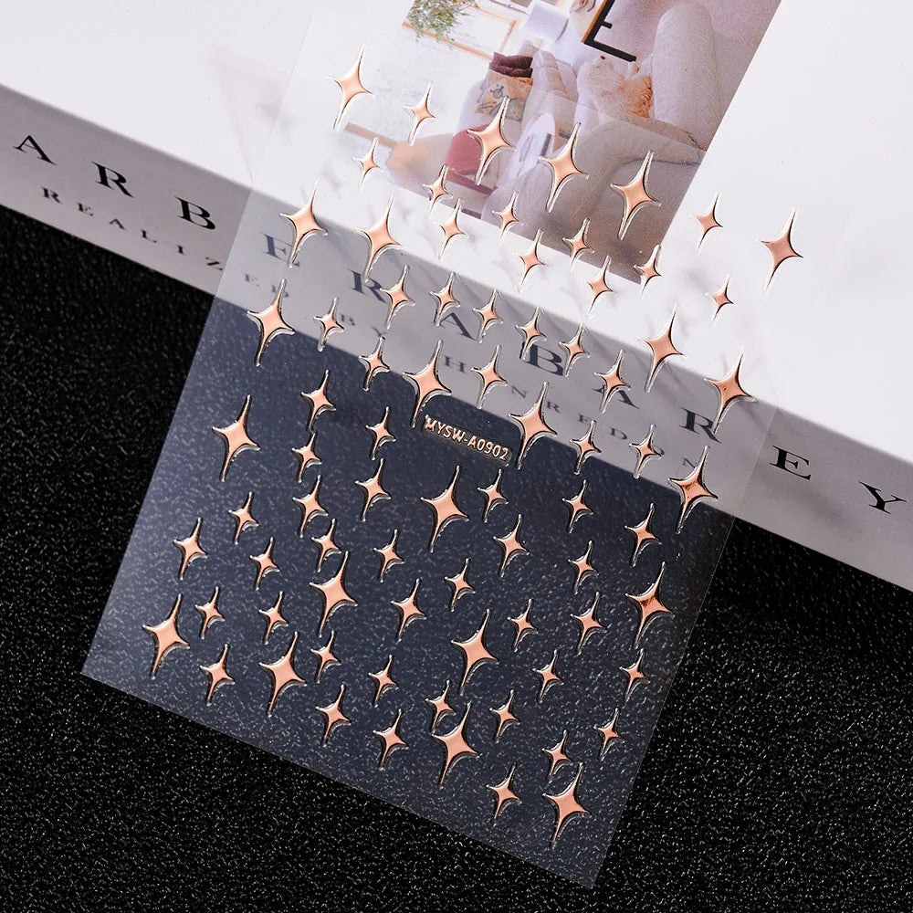 1-PC Holo Laser Star Nail Art Aufkleber (Schwarz/Weiß/Splitter/Gold) Glänzender Stern 3D Nagelaufkleber DIY 3D Transfer Star Nail Slider *&