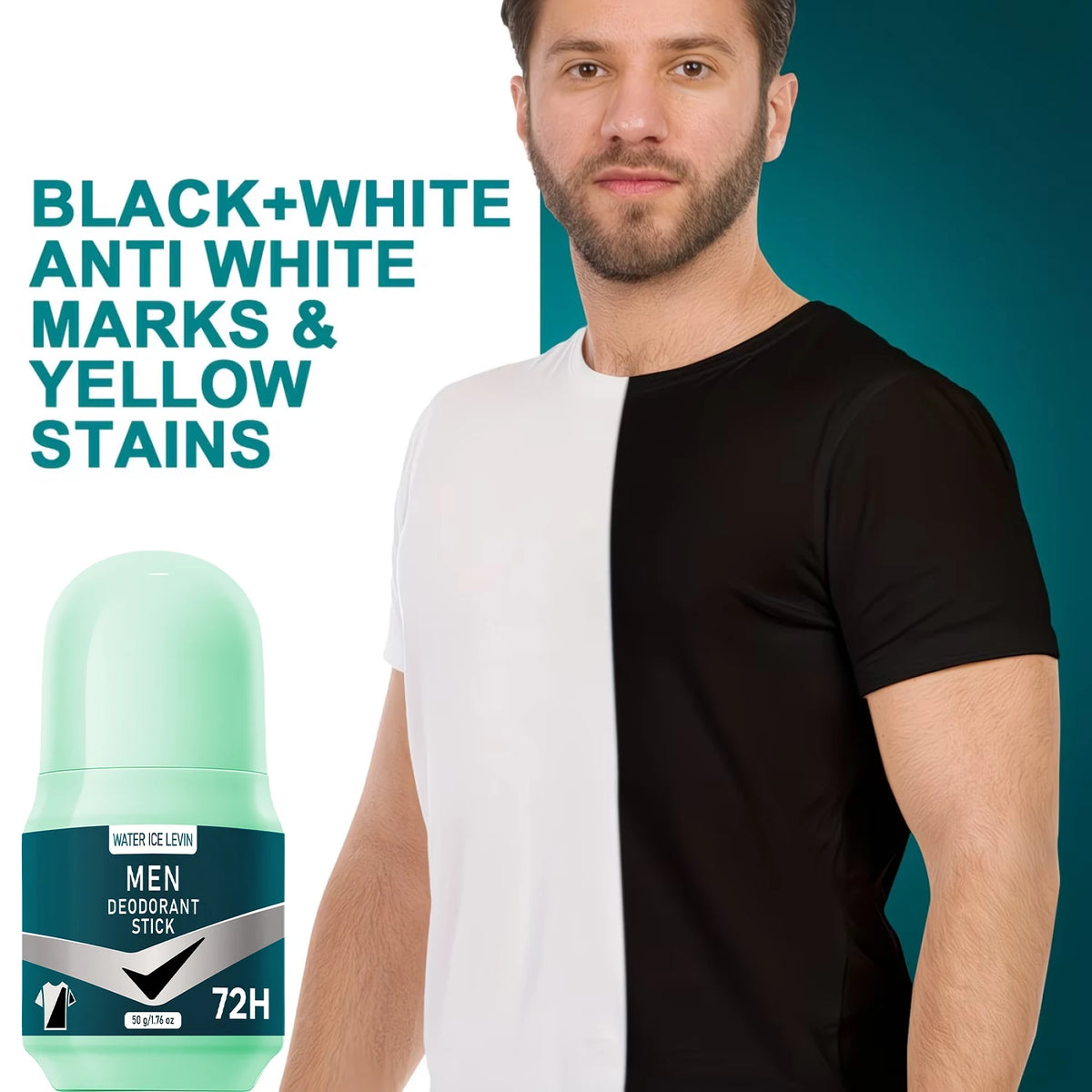 Water Ice Levin Men Deodorant Stick Black White Formula verhindert weiße Flecken und gelbe Flecken. 72-Stunden Geruchskontrolle. 50g.