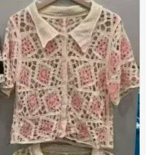 2026 Sommer Langarm Vintage National Trend Damenbekleidung Ausgehöhlte Spitze Patchwork Chiffon Hemden Damen Blusen Großhandel
