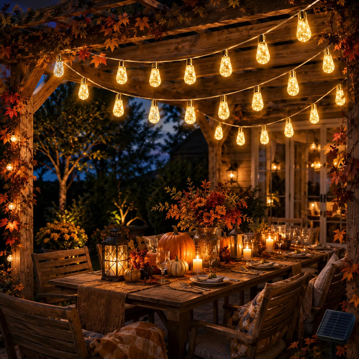 Solar-Lichterkette mit Hanfseil und Edison-Glühbirnen, Solarbetrieben, 8/16/24 Glühbirnen, Warmweiß für Garten, Terrasse, Hochzeit, Weihnachtsdekoration