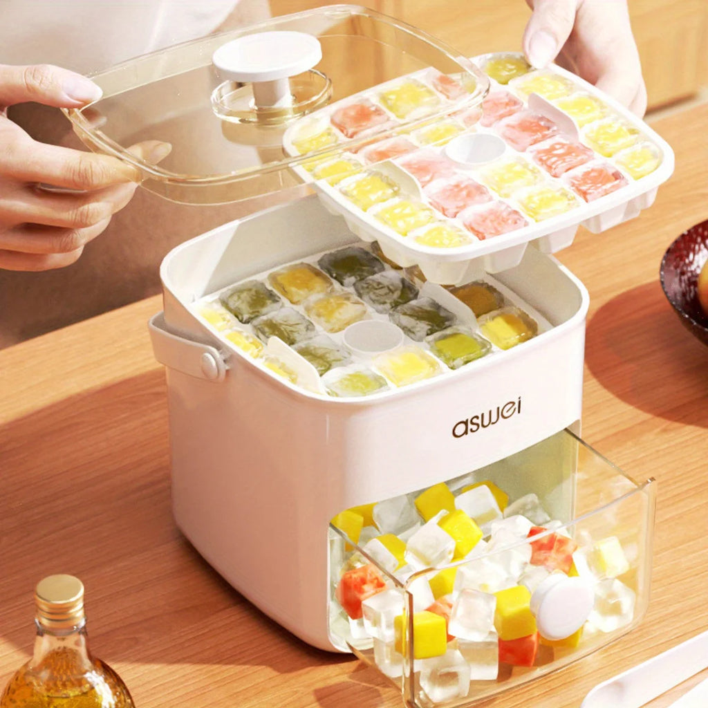 48-Würfel-Eisbereiter mit einfach zu bedrucktem Deckel – doppelschichtig, zum Selbermachen gefrorene Leckereien und Getränke unverzichtbar, Küchenzubehör, Gadgets