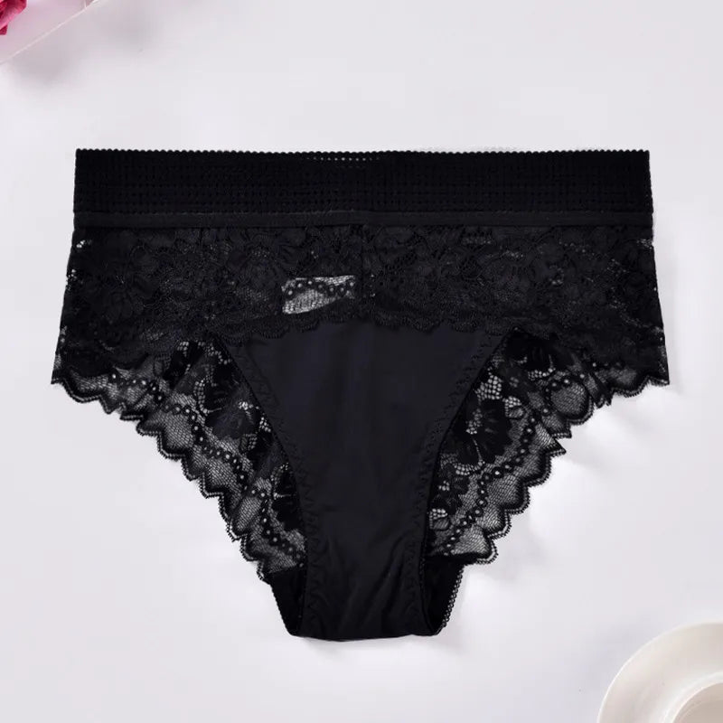 Plus Größe Dessous Sexy Einfarbig Mode Slips Hohe Taille Frauen Unterwäsche Elastische Atmungsaktive Hose Ausgehöhlte Stickerei