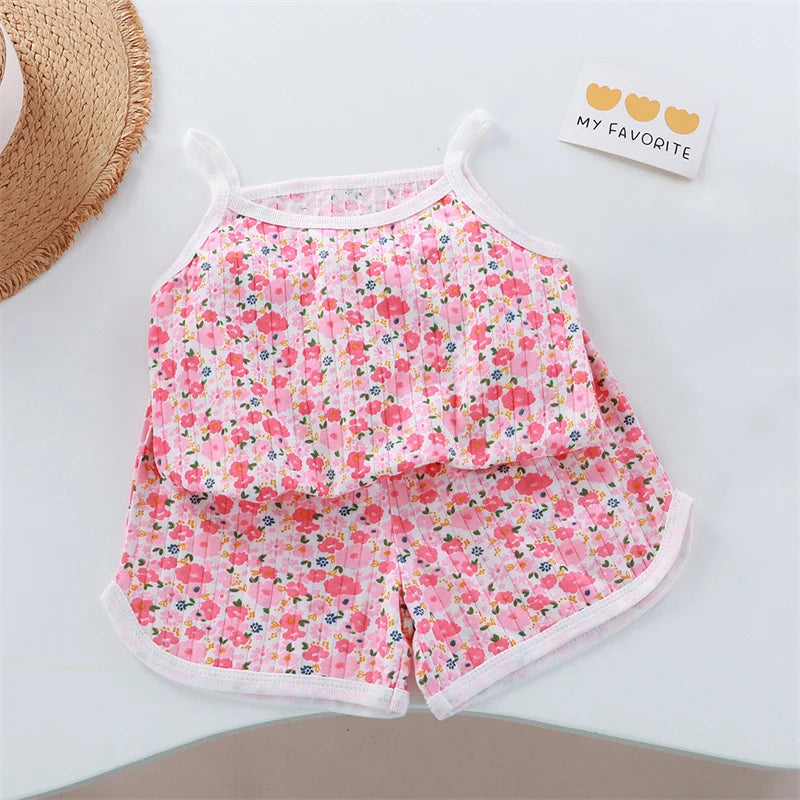 2026 Neues Kinder-Set aus Oberteil und Shorts, Sommer-Dünnes Baby-Baumwoll-Unterhemd, Ärmelloses Loungewear-Set für Mädchen