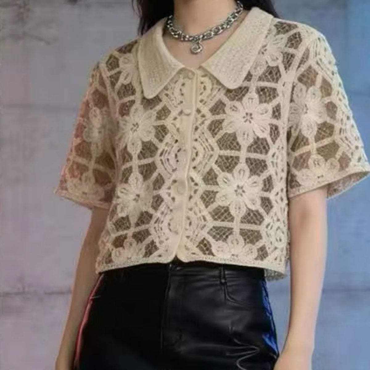 2026 Sommer Langarm Vintage National Trend Damenbekleidung Ausgehöhlte Spitze Patchwork Chiffon Hemden Damen Blusen Großhandel
