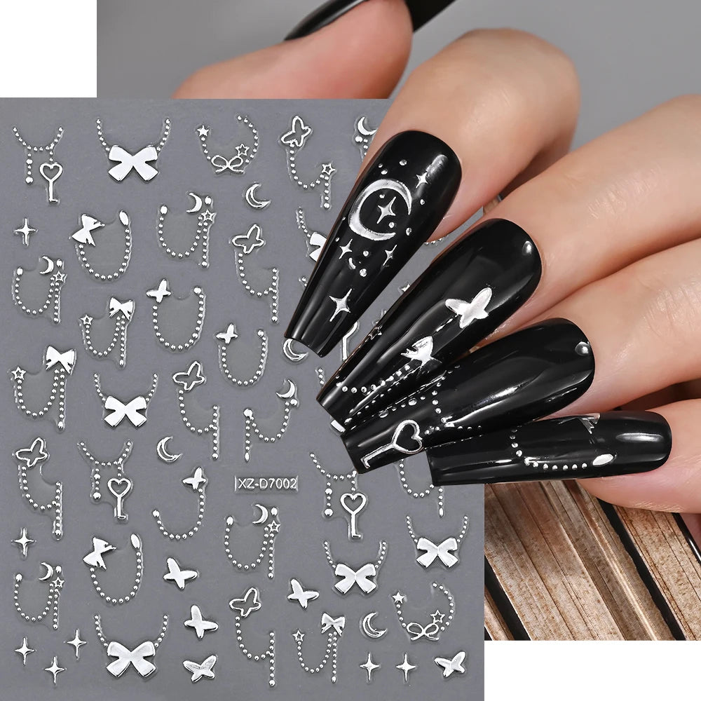 1 Stück Blauer Edelstein Stern Sonne Mond Nagelaufkleber 3D Böhmisches Sternenlicht Herz Schlange Selbstklebende Abziehbilder Französische Linien Streifen Maniküre Sliders