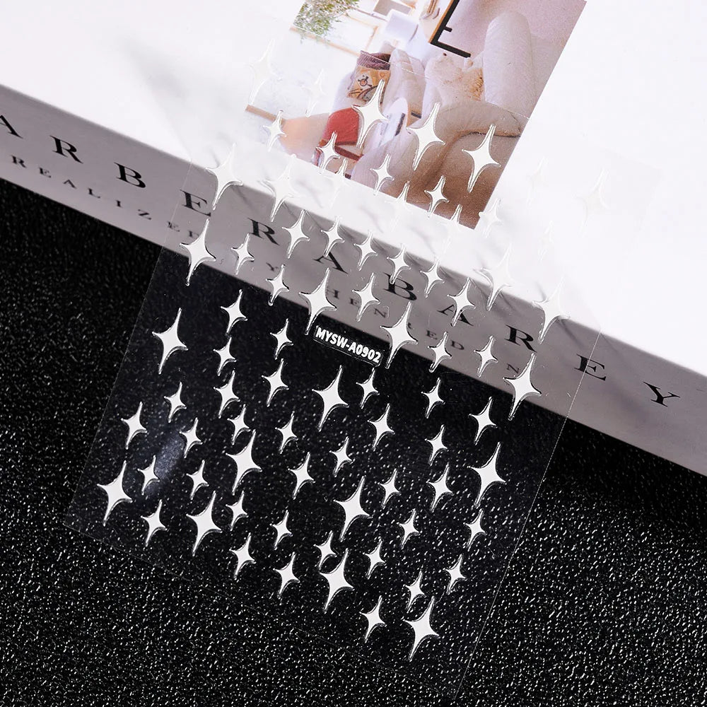 1Pcs 3D Gold/Silber/Weiß/Schwarz/Stern Nail art Aufkleber 3D Holographische Laser Stern Transfer nagel Decals DIY 3D Sterne Nagel Aufkleber