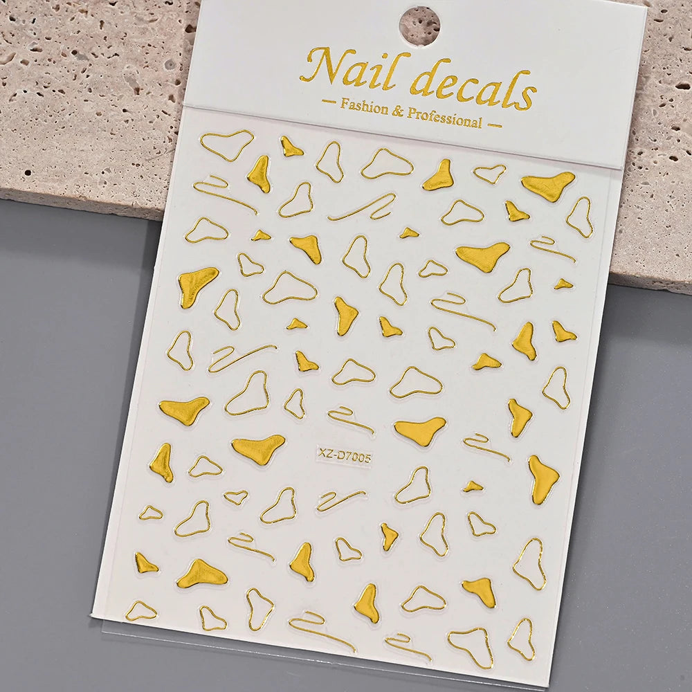 1 Stück 3D Bronzing Gold French Strips LinesNail Art Aufkleber Unregelmäßige Metall French Line Nagelaufkleber Selbstklebendes Nagelzubehör 4