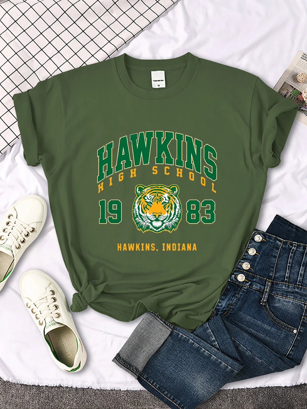 Hawkins High School 1983, bedrucktes Damen-T-Shirt, neue Harajuku-T-Shirts, Street-Fashion, Streetwear, lässige Rundhalsausschnitt-Kleidung