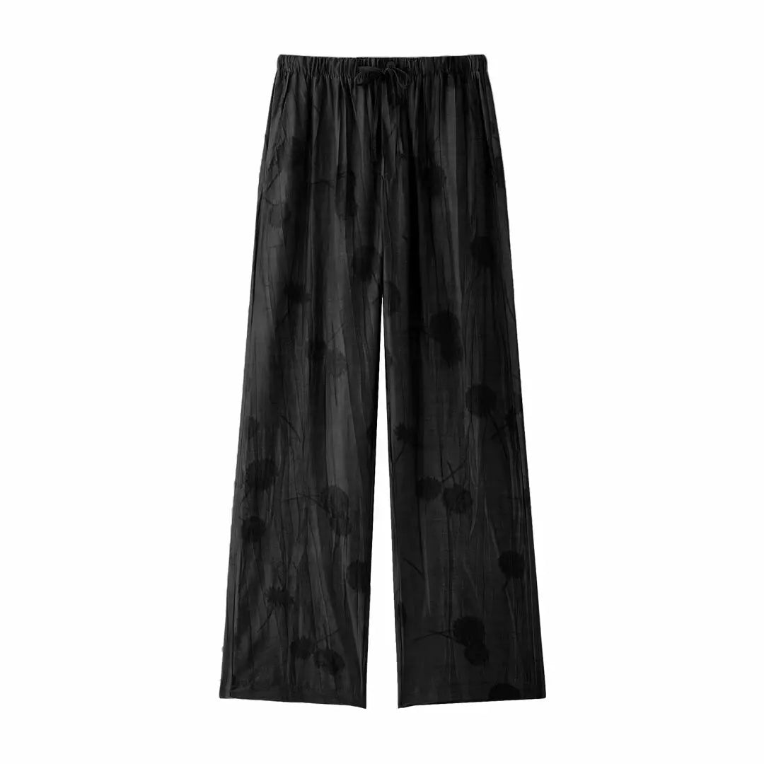 HH Frauen Elegante Jacquard Bluse Hose Sets Casual Langarm Hemd Breite Bein Hosen 2024 Weibliche Mode Streetwear Anzug