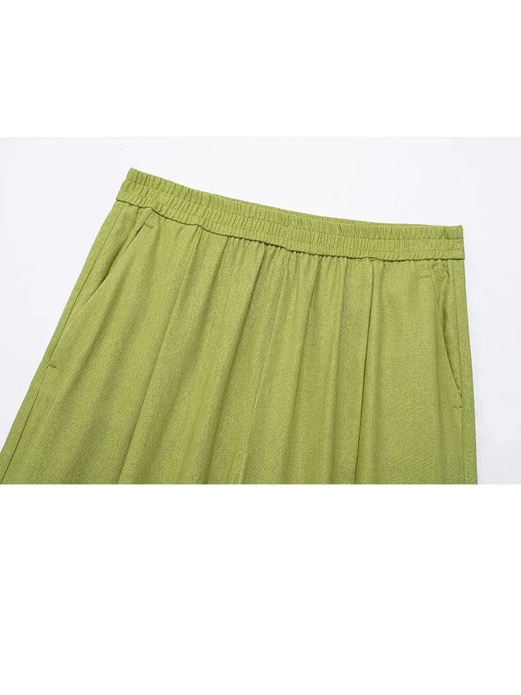 HH Frauen Casual Solide Lose Hemd Hosen Anzug 2024 Langarm Revers Shirts Elastische Taille Breite Bein Hosen Büro Dame set