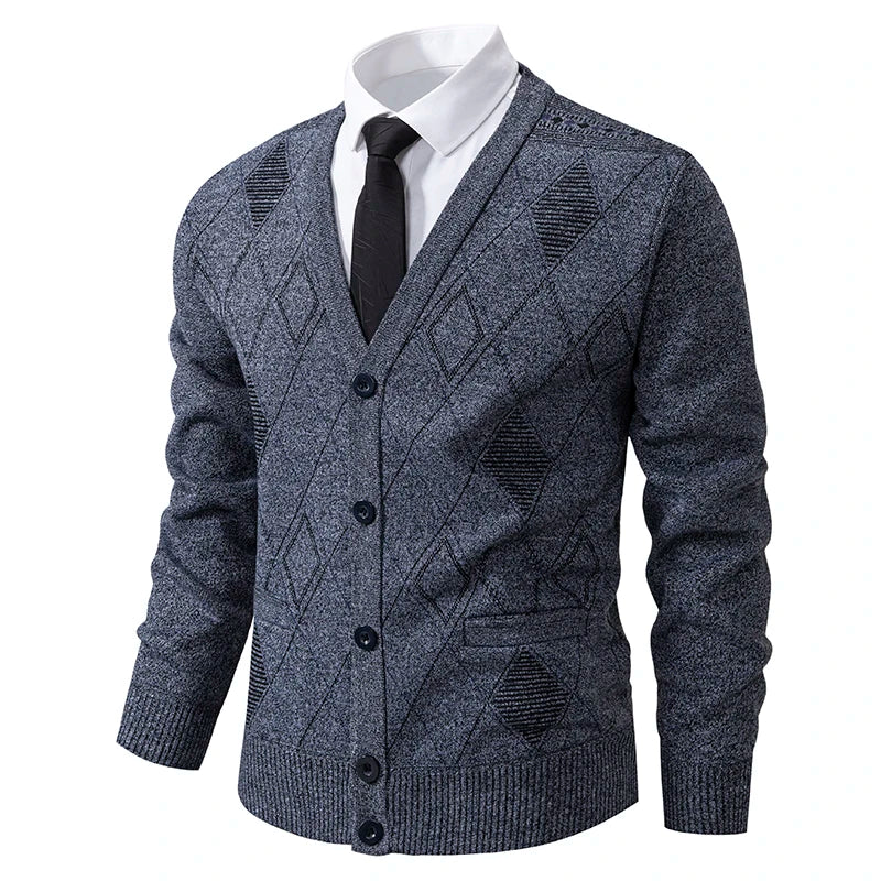 Männer Plaid Strickjacke V-ausschnitt Fleece Pullover männer Herbst Kleidung Klassische Strickjacken Jacke Taste Herren Stricken Outwear