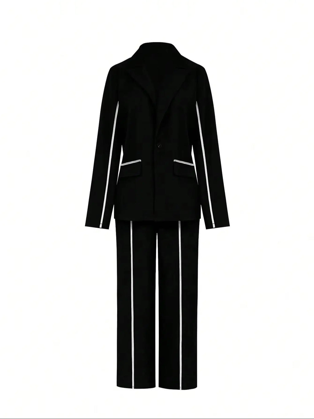 Zweiteiliges Damen-Blazer-Set mit langen Ärmeln und gestreiftem Bandbesatz – Farbblock-Trainingsanzug mit Hose für den Herbst
