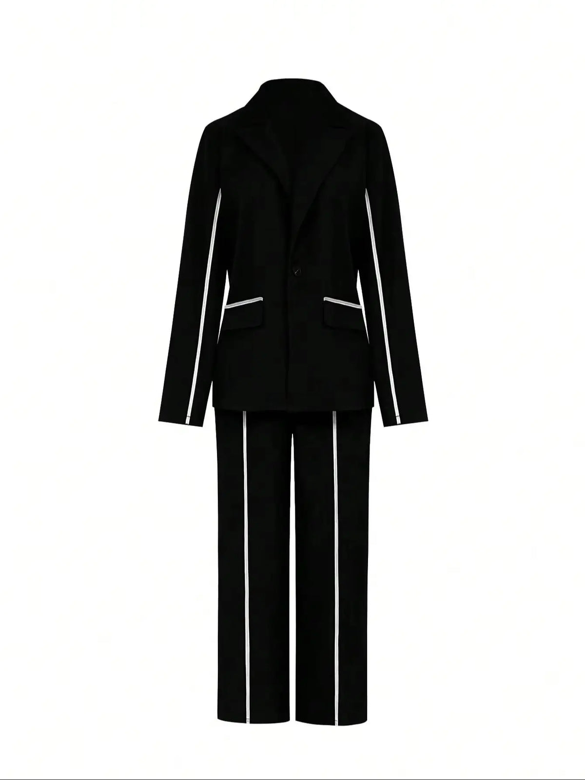 Zweiteiliges Damen-Blazer-Set mit langen Ärmeln und gestreiftem Bandbesatz – Farbblock-Trainingsanzug mit Hose für den Herbst