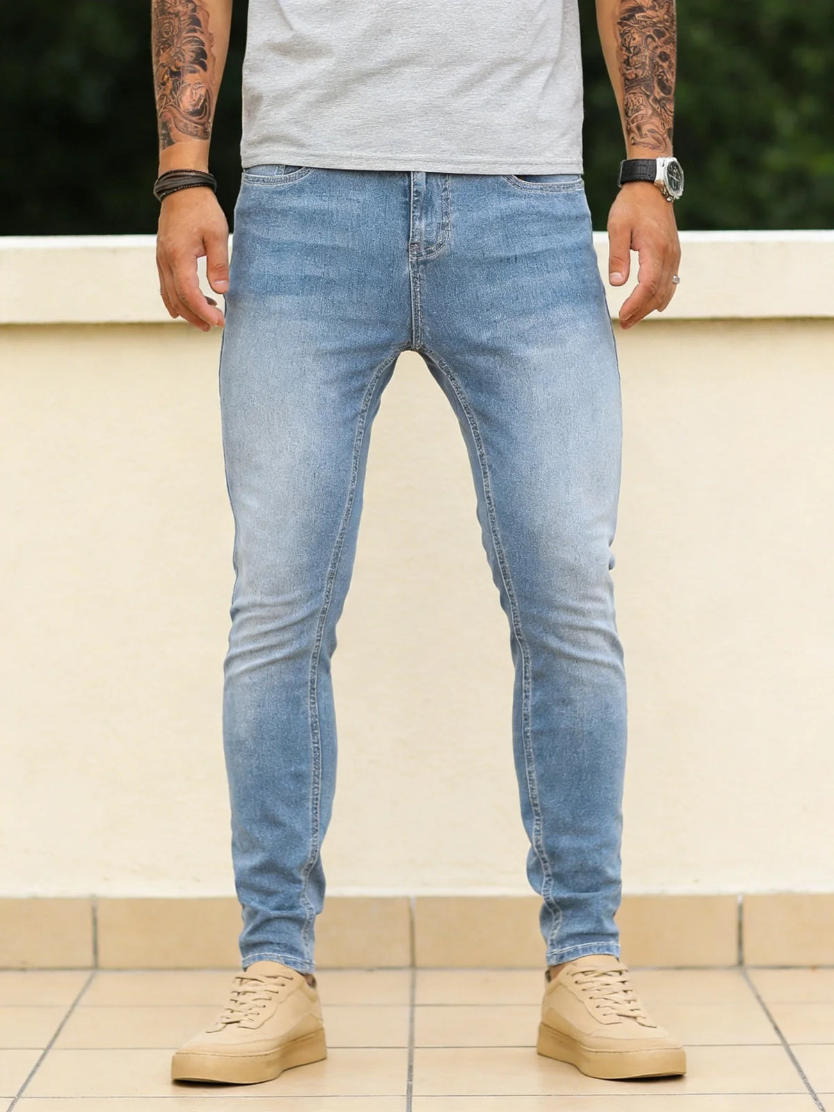 Herren Blaue Slim Fit Y2K Original Jeans Hose Drip Mode Lässige Denim-Hose Ohne Zubehör oder Gürtel