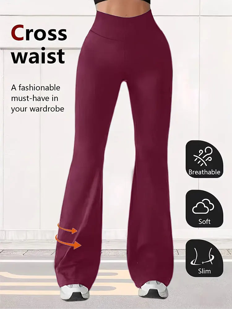 Damen-Yogahose mit hoher Taille, ausgestellte Yoga-Hose, Bootcut-Yogahose, Stretch-Arbeitshose mit weitem Bein, geeignet für Übungen, Sport, Laufen, Freizeit